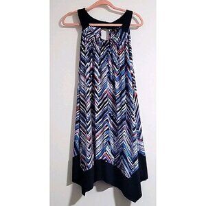 En Focus Women 16W Sleeveless‎ Chevron Print Dress Handkerchief Hem